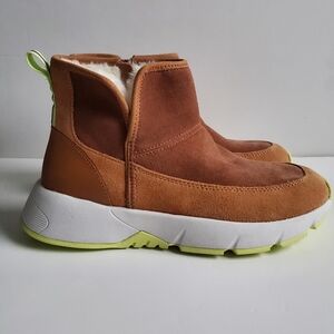 Women's Shearling Suede Leather Ankle Boots Thick Traction Sole Side Zip Cozy